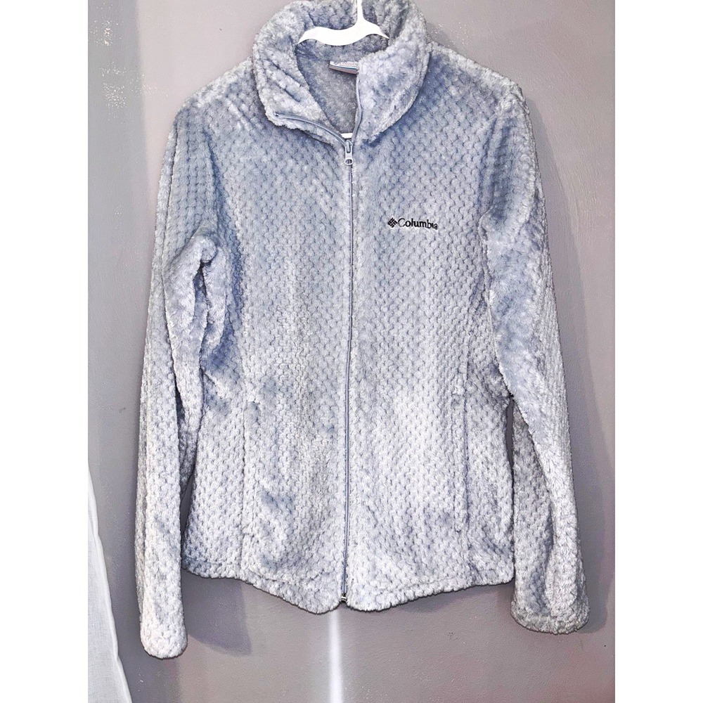 Columbia Women's Gray Blue Full Zip Fleece Jacket, Size M, Long Sleeve
